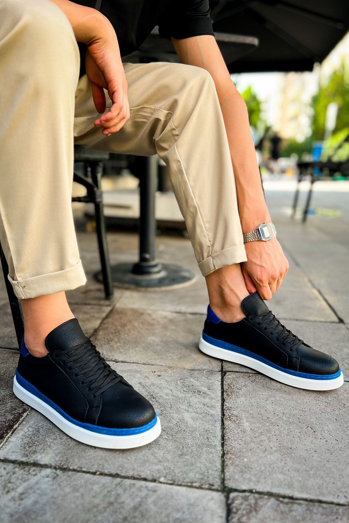 CH979 - Santoni GBT Spor Men's Sneakers Black/Blue