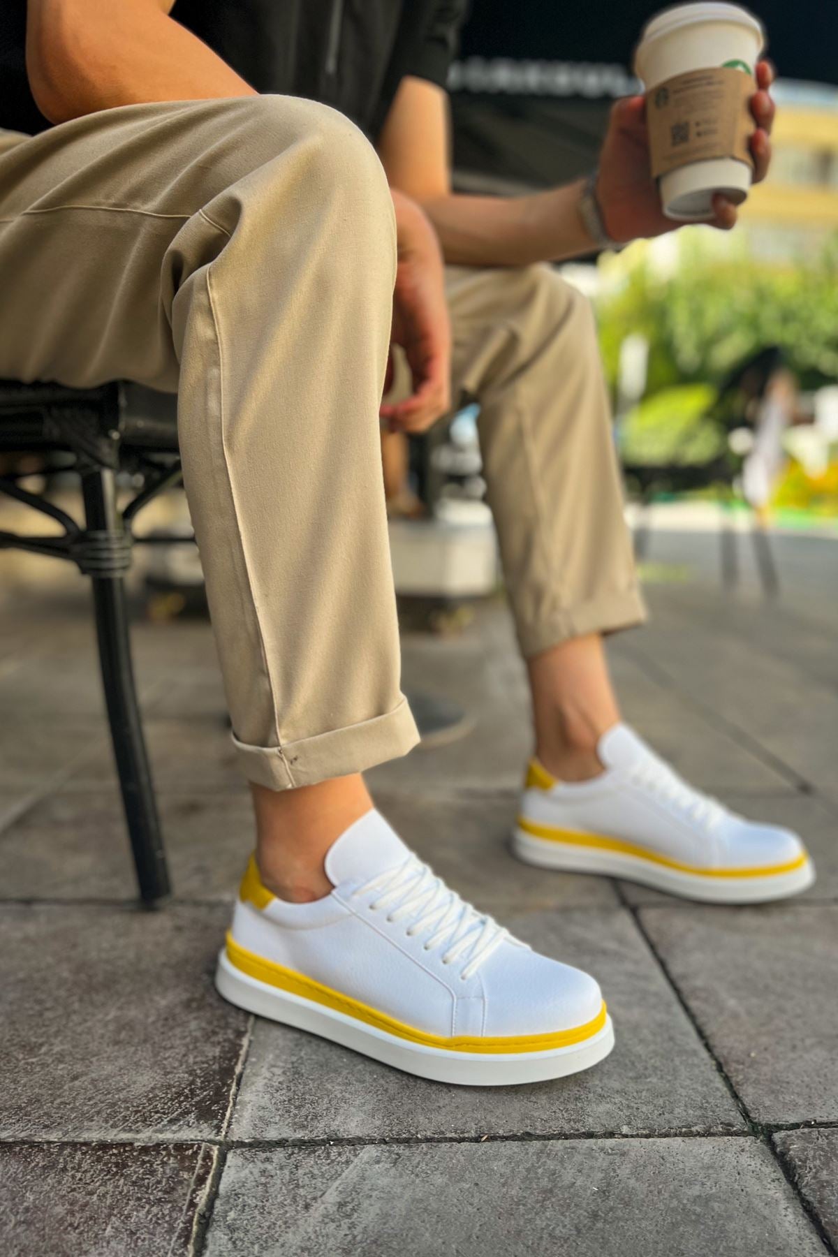 CH979 - Santoni GBT Spor Men's Sneakers White/Yellow
