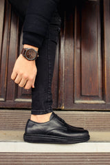 CH003 - DST Classica Pelle Di Cuoio Erkek Ayakkabı SIYAH - chekich.com