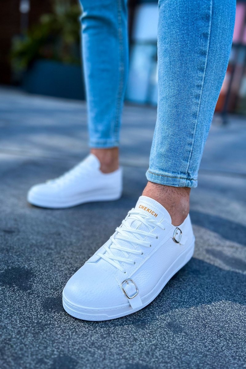 CH191 - CBT Side Buckle Erkek Ayakkabı BEYAZ - chekich.com
