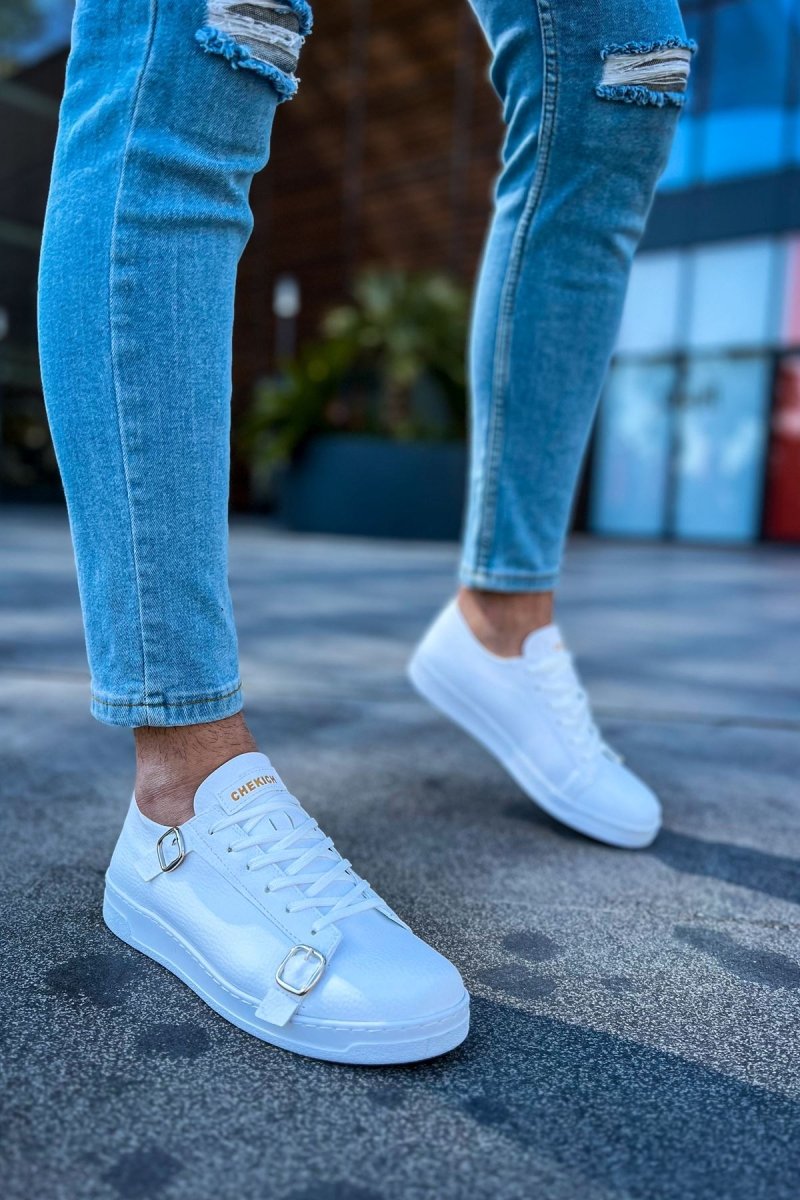 CH191 - CBT Side Buckle Erkek Ayakkabı BEYAZ - chekich.com