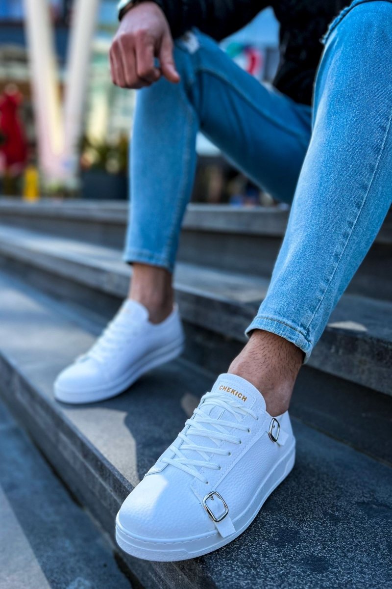 CH191 - CBT Side Buckle Erkek Ayakkabı BEYAZ - chekich.com