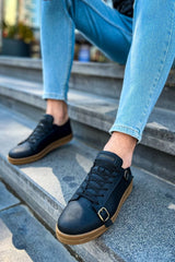 CH191 - CKT Side Buckle Erkek Ayakkabı SIYAH - chekich.com