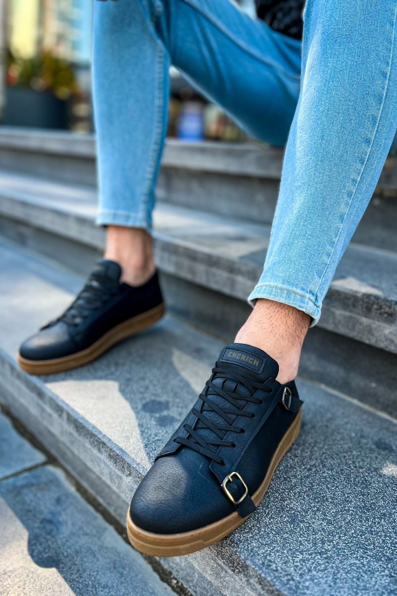 CH191 - CKT Side Buckle Erkek Ayakkabı SIYAH - chekich.com