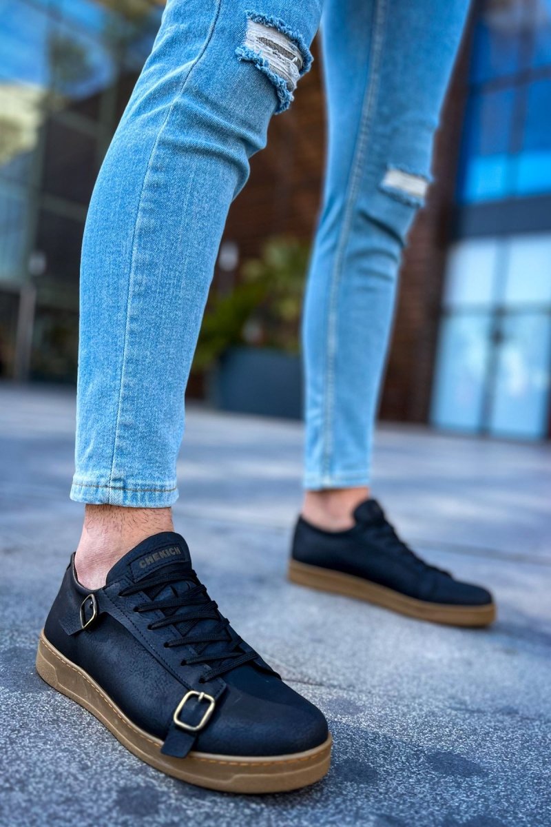 CH191 - CKT Side Buckle Erkek Ayakkabı SIYAH - chekich.com