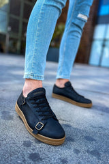 CH191 - CKT Side Buckle Erkek Ayakkabı SIYAH - chekich.com