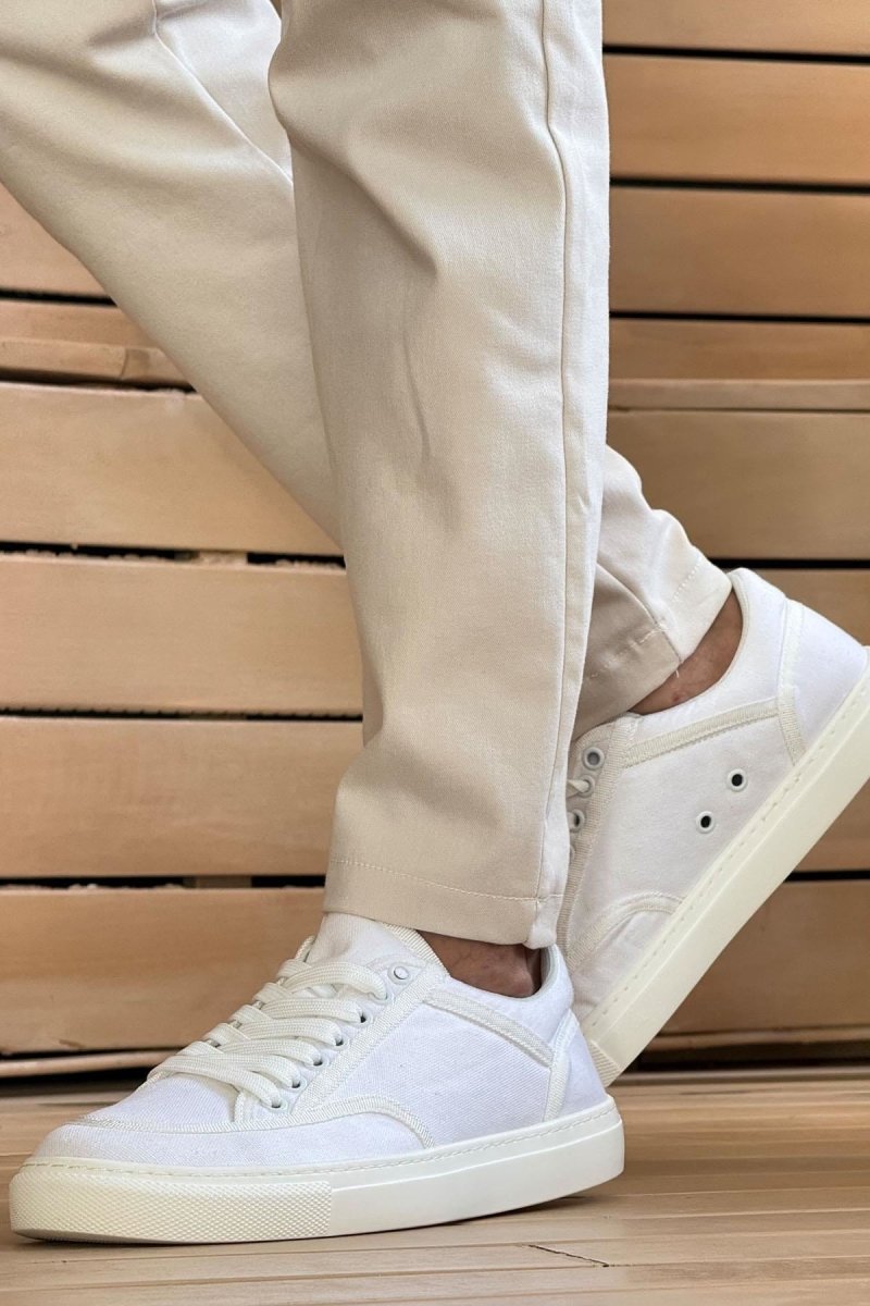 CH2505 - Keten Erkek Ayakkabı BEYAZ / BEYAZ - chekich.com