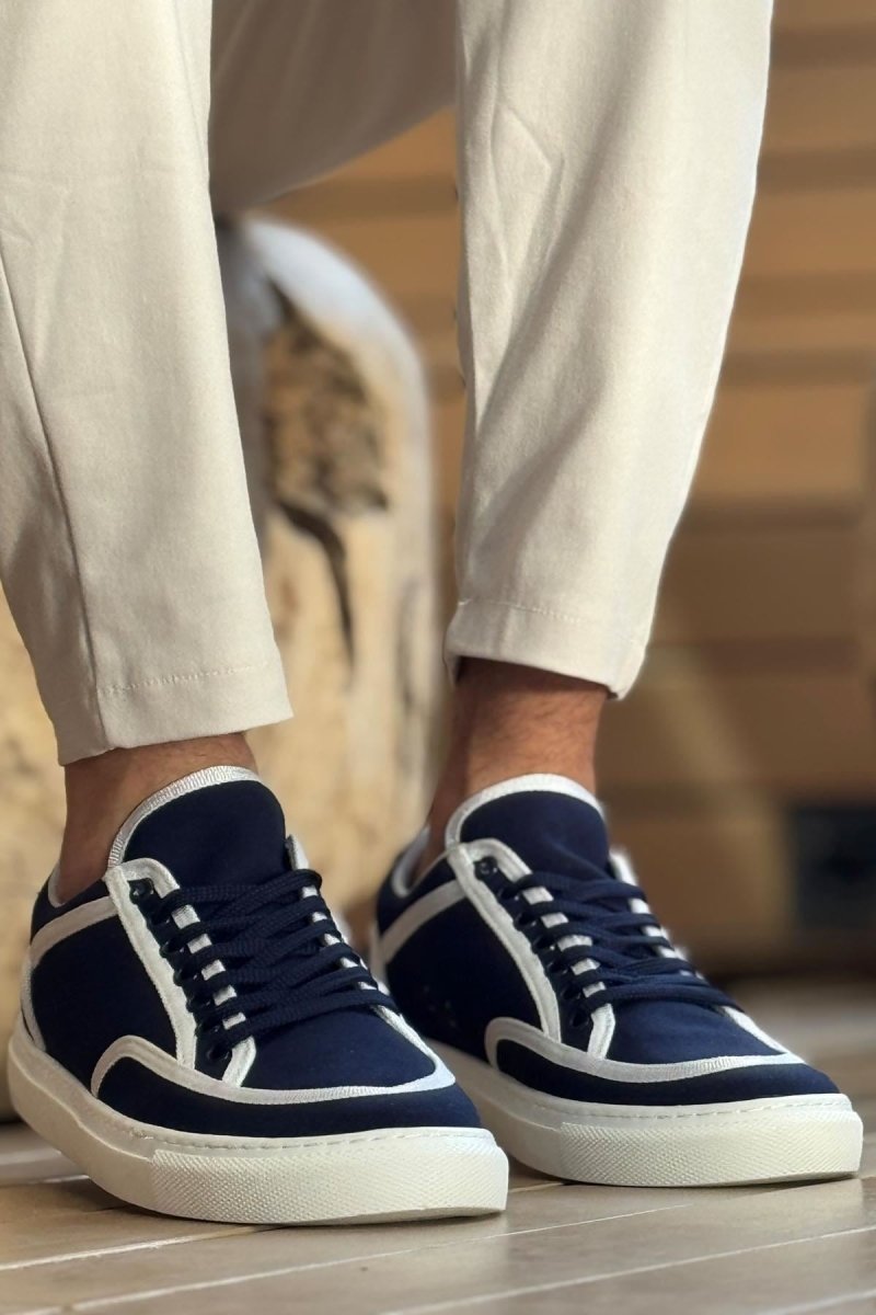 CH2505 - Keten Erkek Ayakkabı Lacivert Beyaz - chekich.com