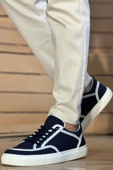 CH2505 - Keten Erkek Ayakkabı Lacivert Beyaz - chekich.com