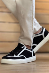 CH2505 - Keten Erkek Ayakkabı SİYAH - BEYAZ - chekich.com