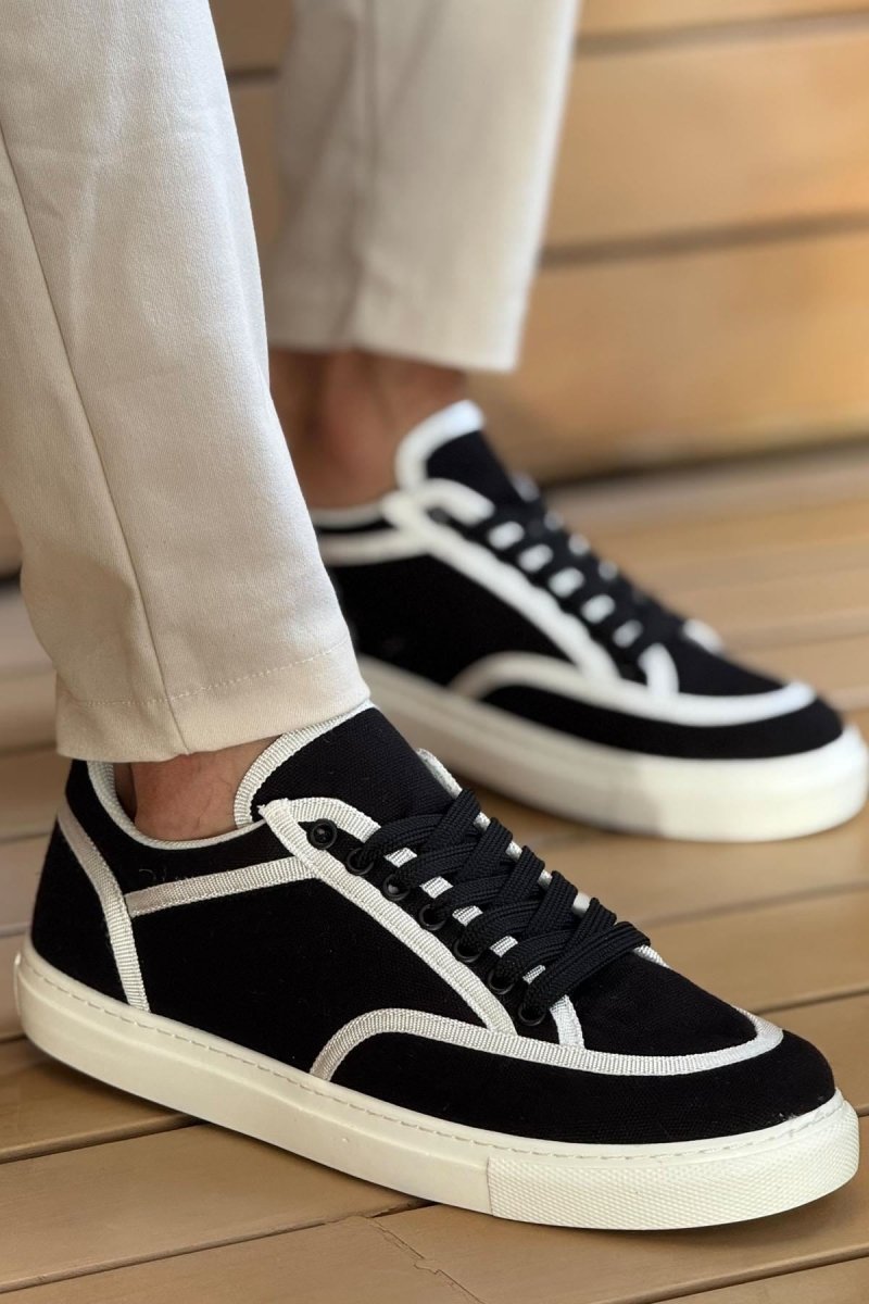 CH2505 - Keten Erkek Ayakkabı SİYAH - BEYAZ - chekich.com