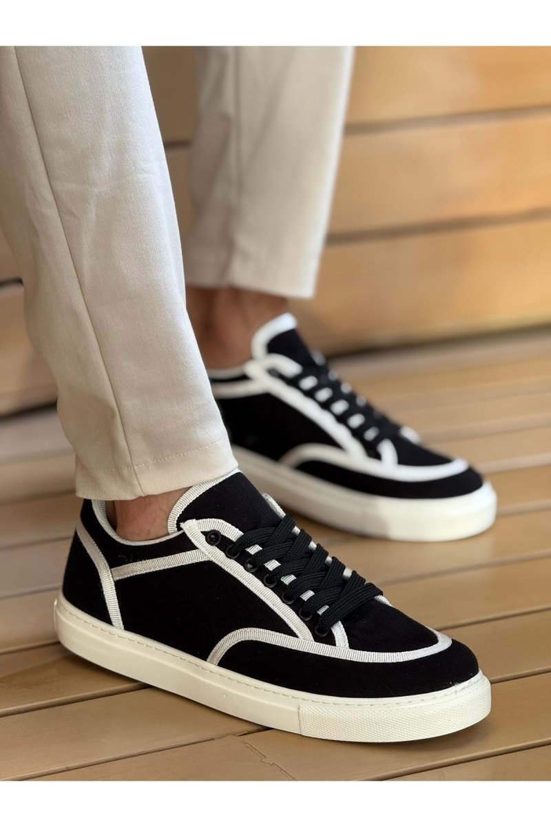 CH2505 - Keten Erkek Ayakkabı SİYAH - BEYAZ - chekich.com