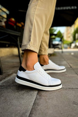 CH979 - Santoni GBT Spor Erkek Ayakkabı BEYAZ/SIYAH - chekich.com