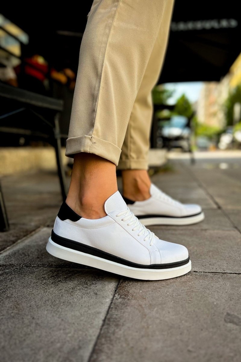 CH979 - Santoni GBT Spor Erkek Ayakkabı BEYAZ/SIYAH - chekich.com