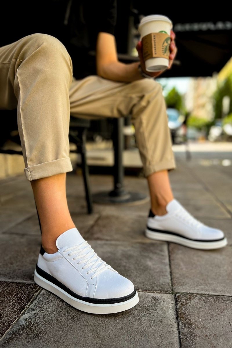 CH979 - Santoni GBT Spor Erkek Ayakkabı BEYAZ/SIYAH - chekich.com