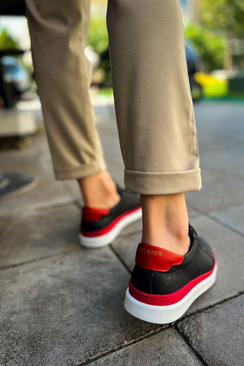 CH979 - Santoni GBT Spor Erkek Ayakkabı SIYAH/KIRMIZI - chekich.com