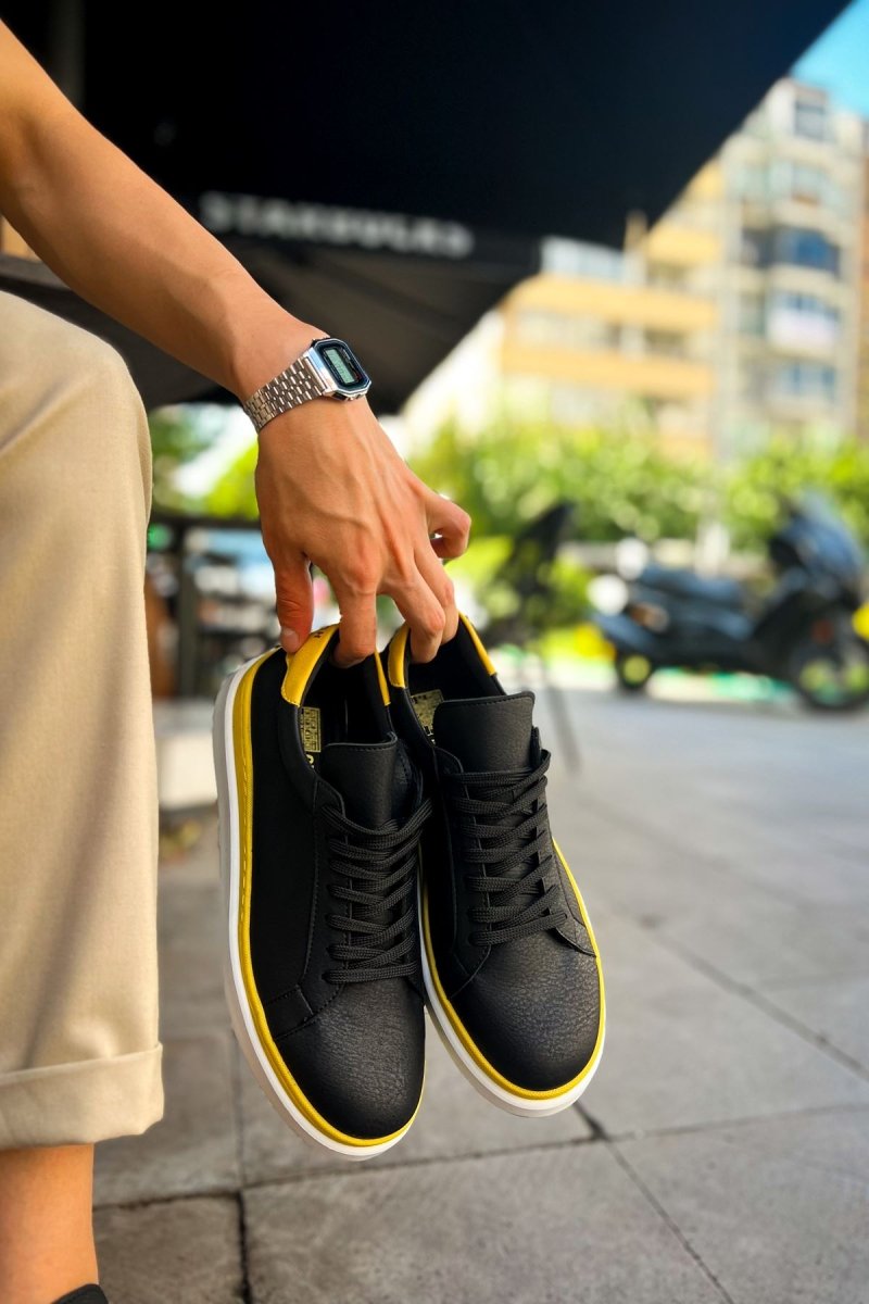 CH979 - Santoni GBT Spor Erkek Ayakkabı SIYAH/SARI - chekich.com