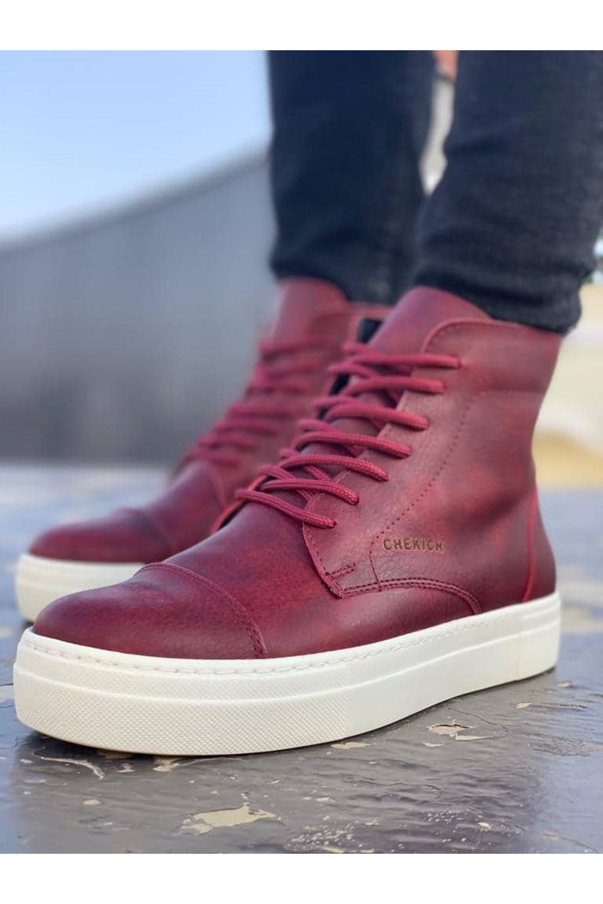 CH029 CBT Vulcanized Lace Up Men's Boots Burgundy