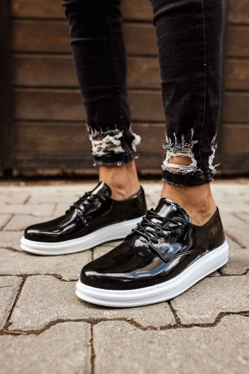 CH003 RBT Pelle Vernicata Classica Herren Sneaker Schwarz