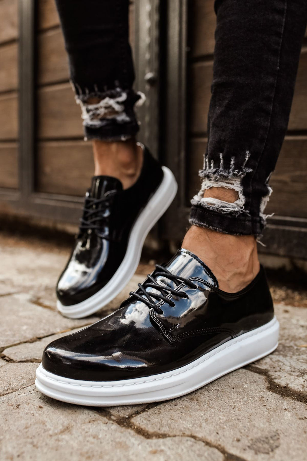 CH003 RBT Pelle Vernicata Classica Herren Sneaker Schwarz