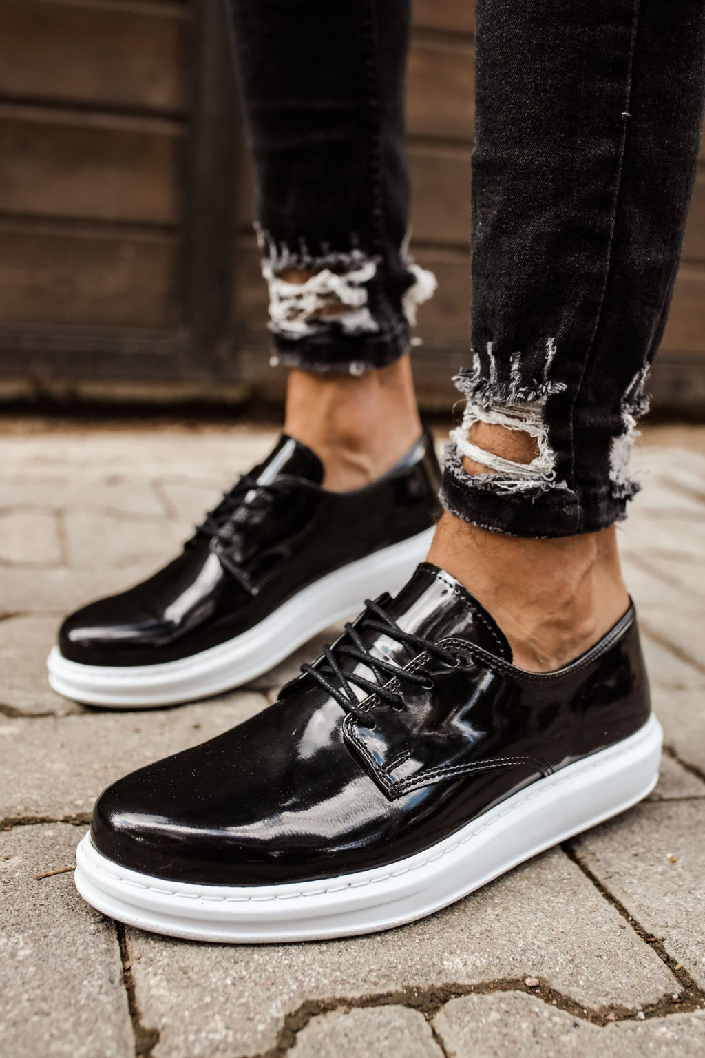 CH003 RBT Pelle Vernicata Classica Herren Sneaker Schwarz
