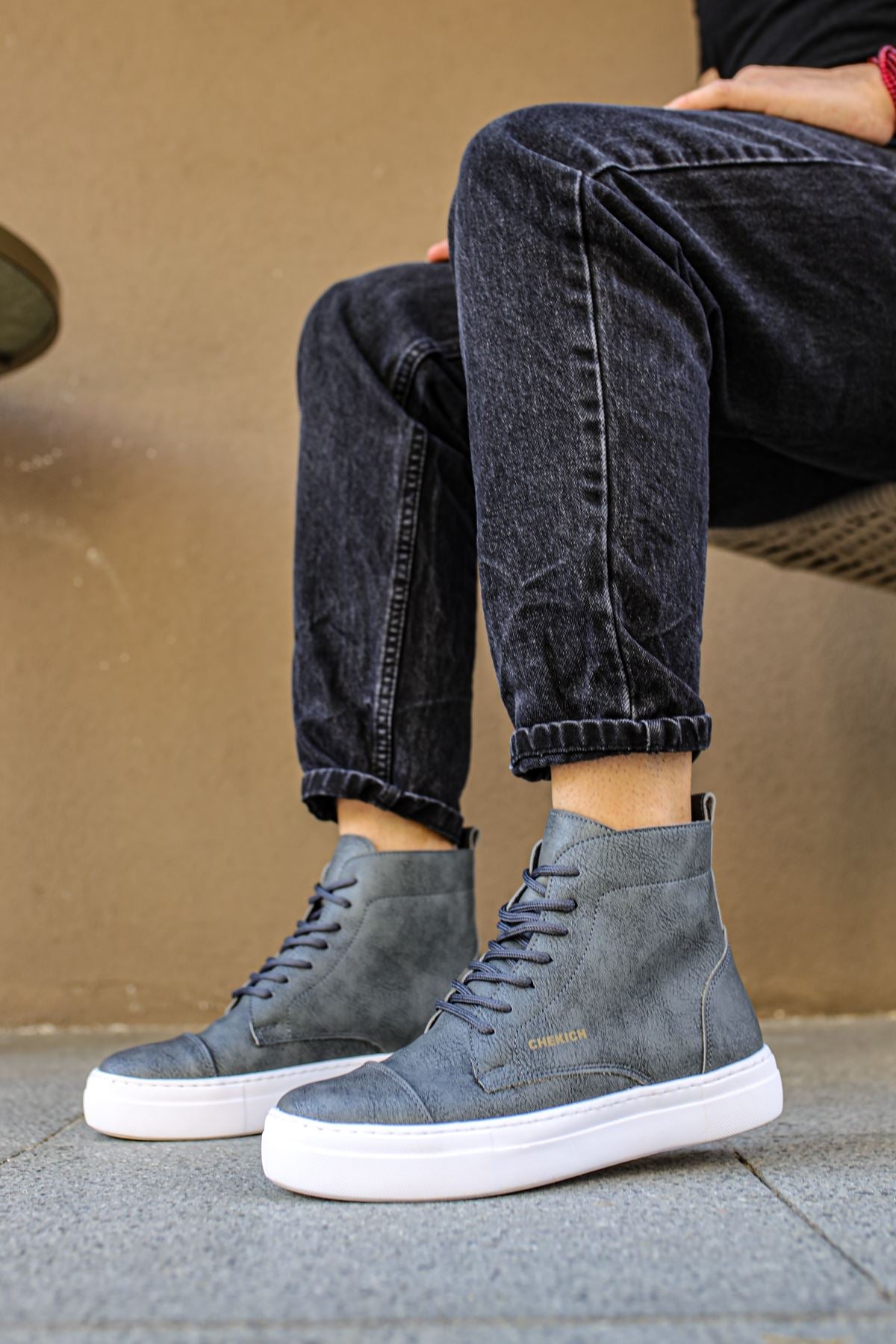 CH029 CBT Vulcanized Lace Up Men's Boots Grey