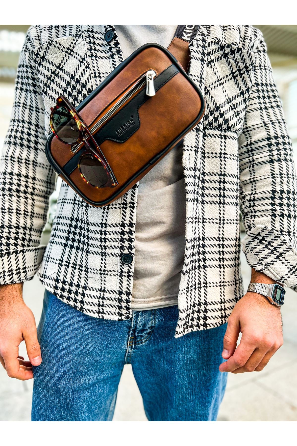 CH101 Poani Tablet Erkek Çanta Black/Tan