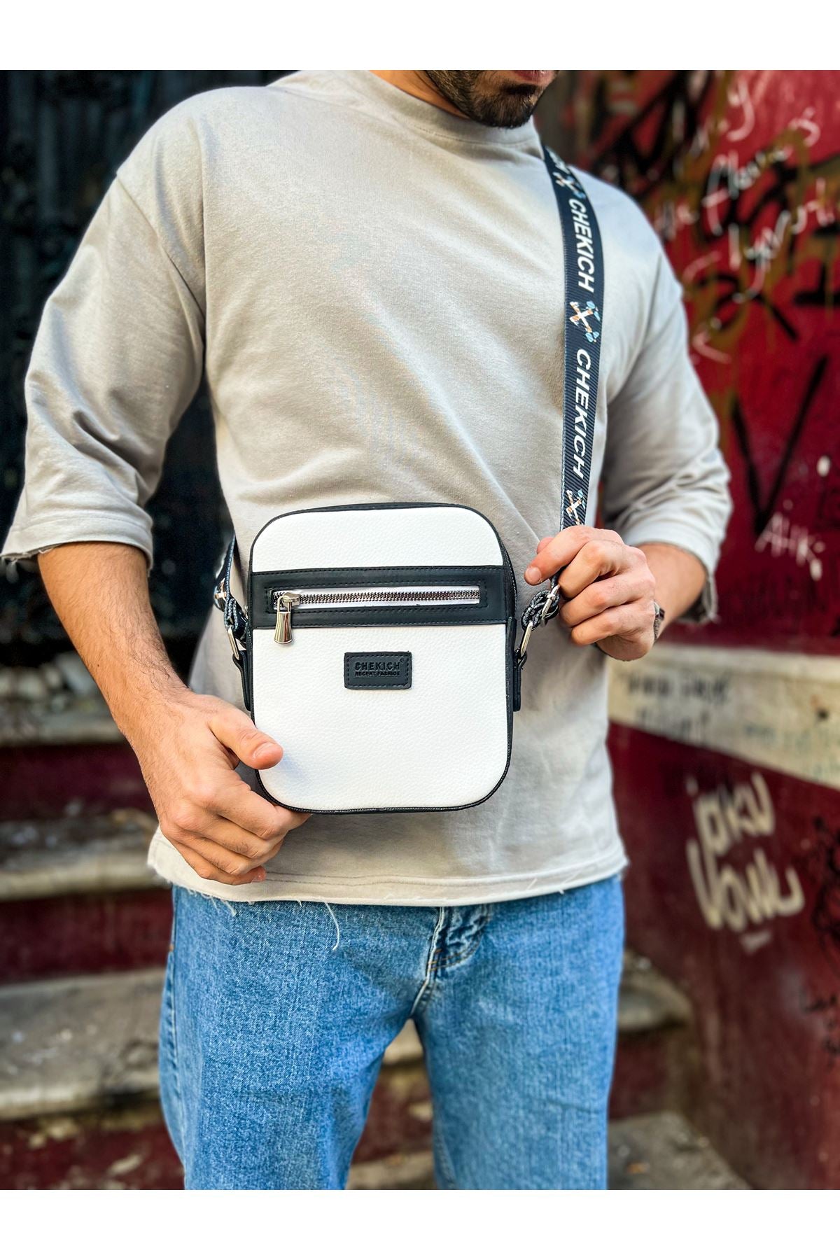 CH102 Stealht Kare Erkek Çanta White/Black