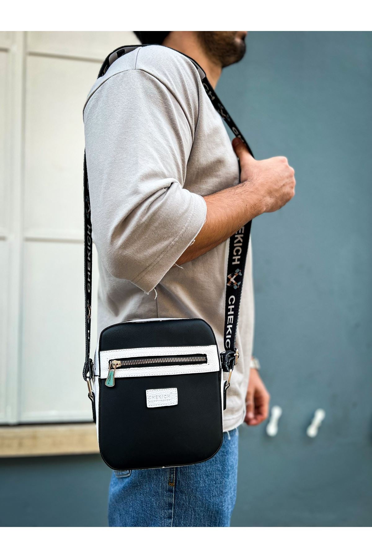 CH102 Stealht Kare Erkek Çanta Black/White