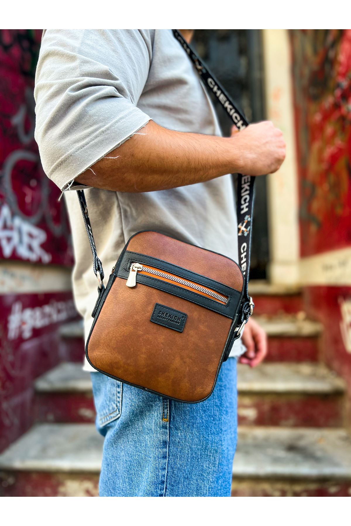 CH102 Stealht Kare Erkek Çanta Black/Tan