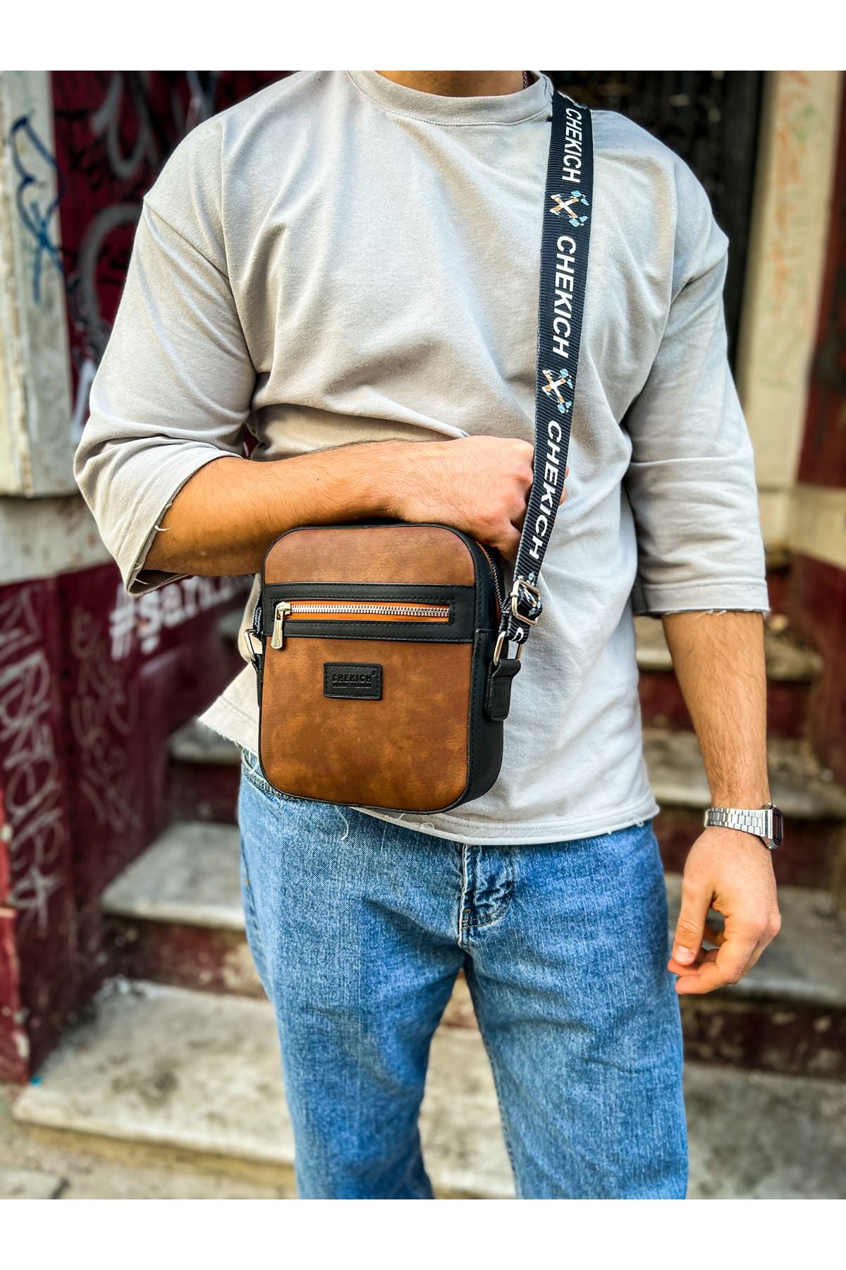 CH102 Stealht Kare Erkek Çanta Black/Tan