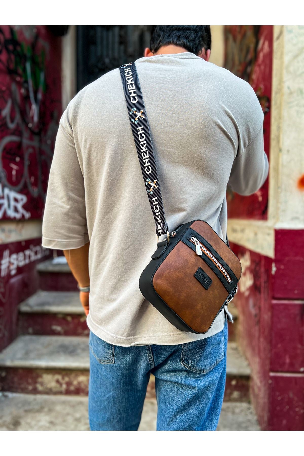 CH102 Stealht Kare Erkek Çanta Black/Tan