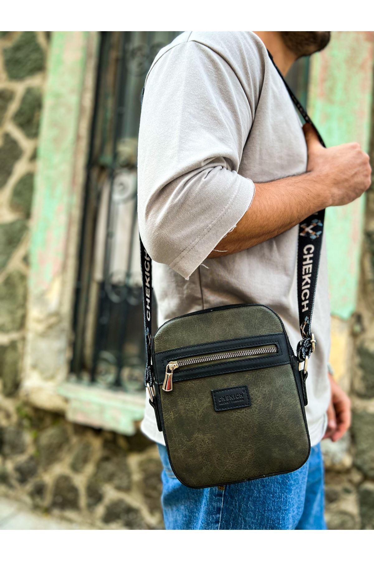 CH102 Stealht Kare Erkek Çanta Black / Khaki