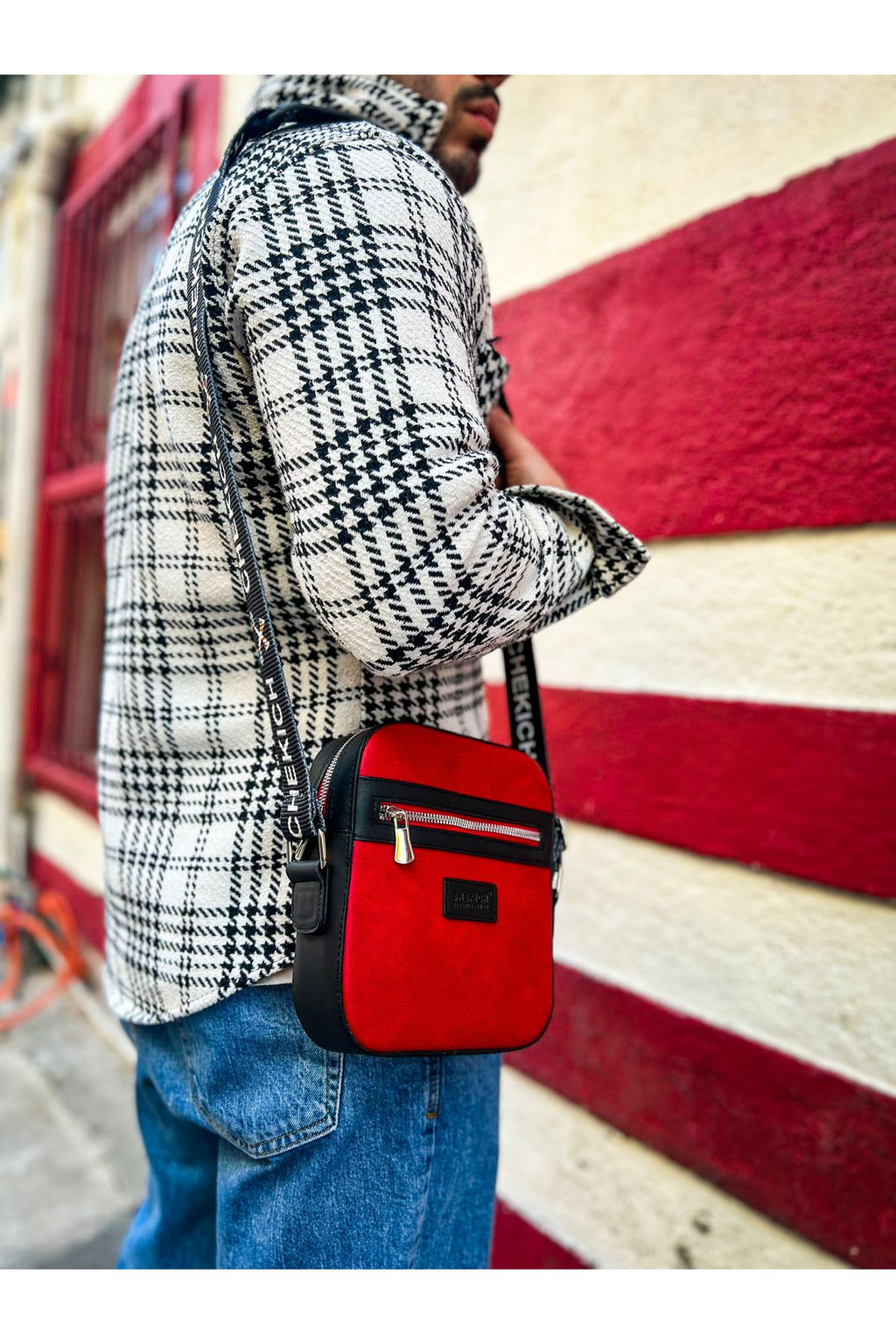 CH102 Stealht Kare Erkek Çanta Black - Red