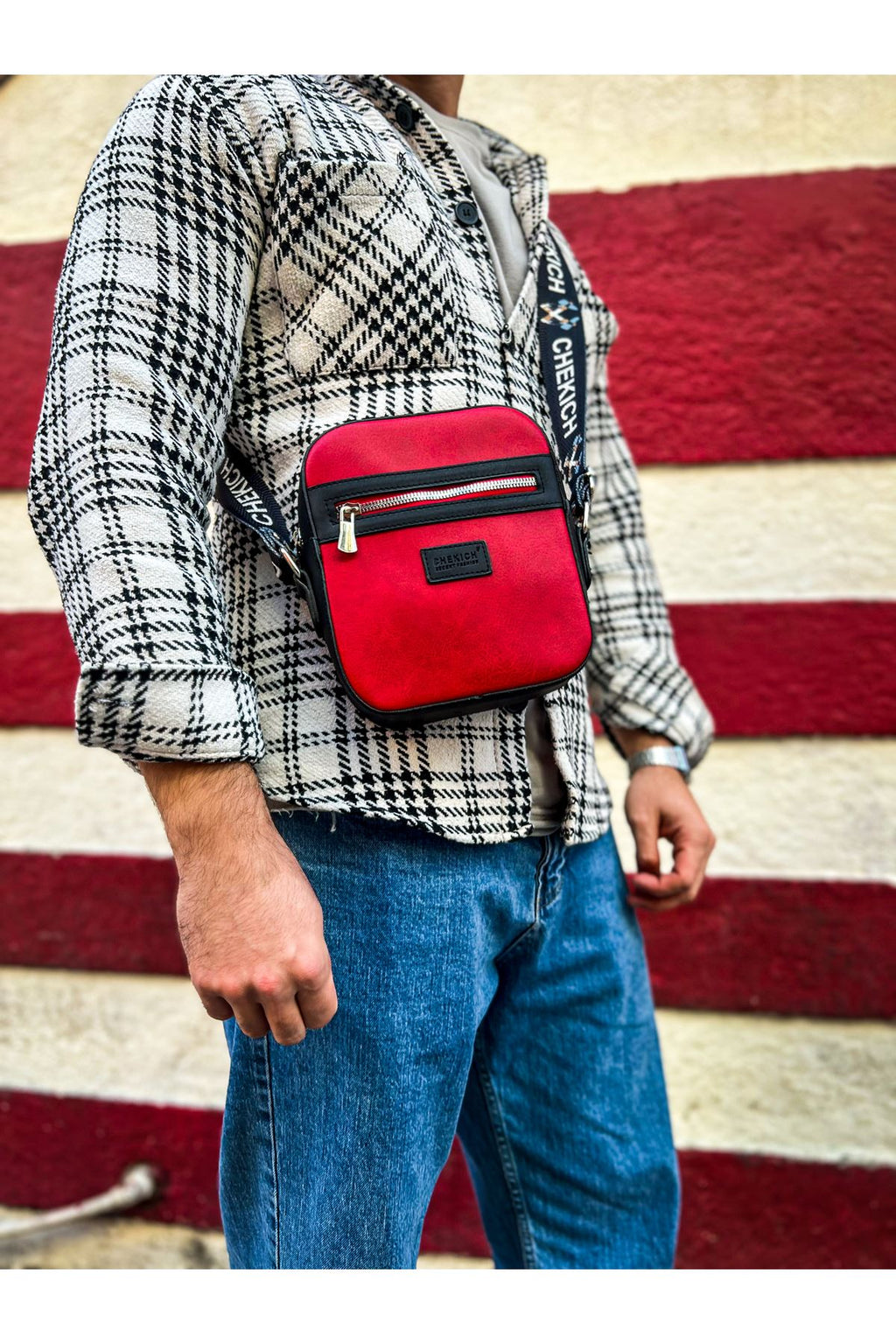 CH102 Stealht Kare Erkek Çanta Black - Red