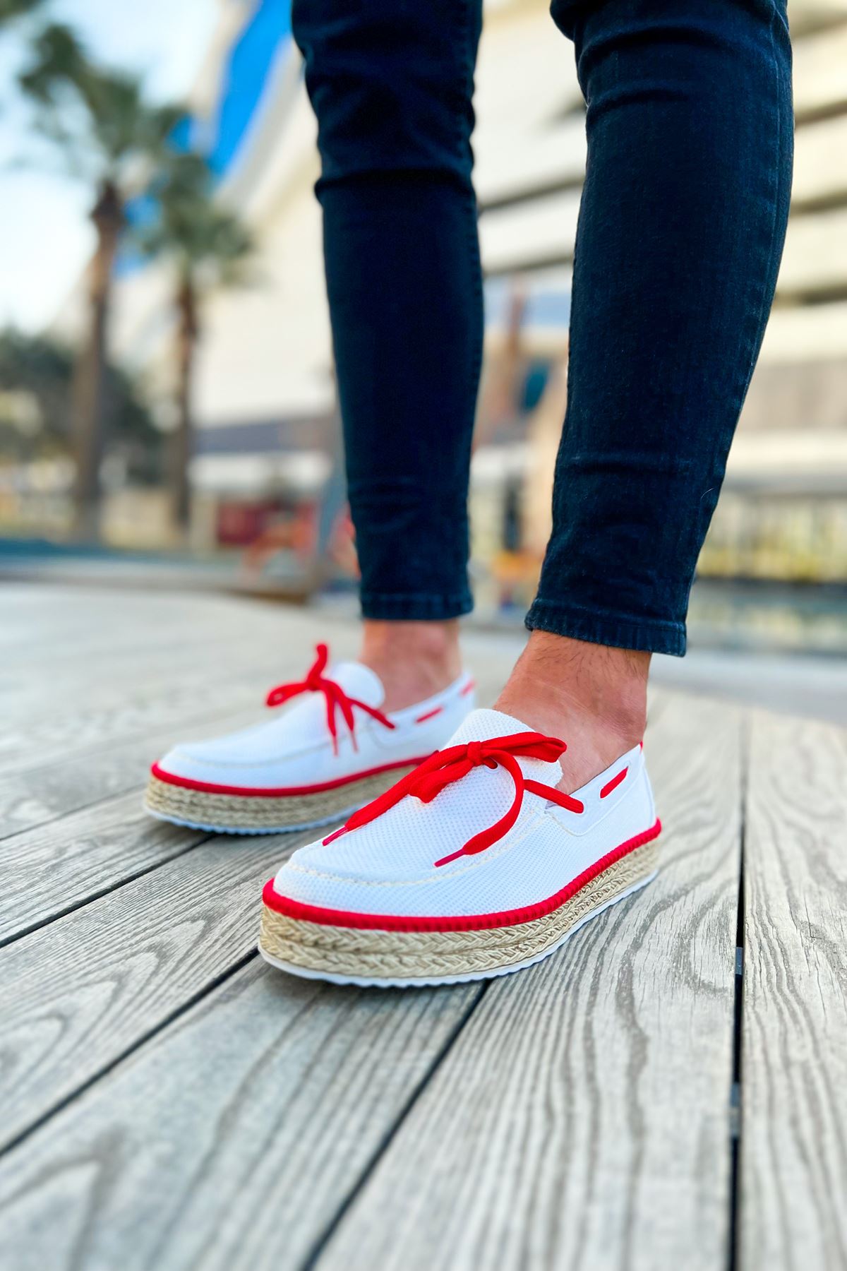CH311 Espadril Herren Sneaker Weiß/Rot