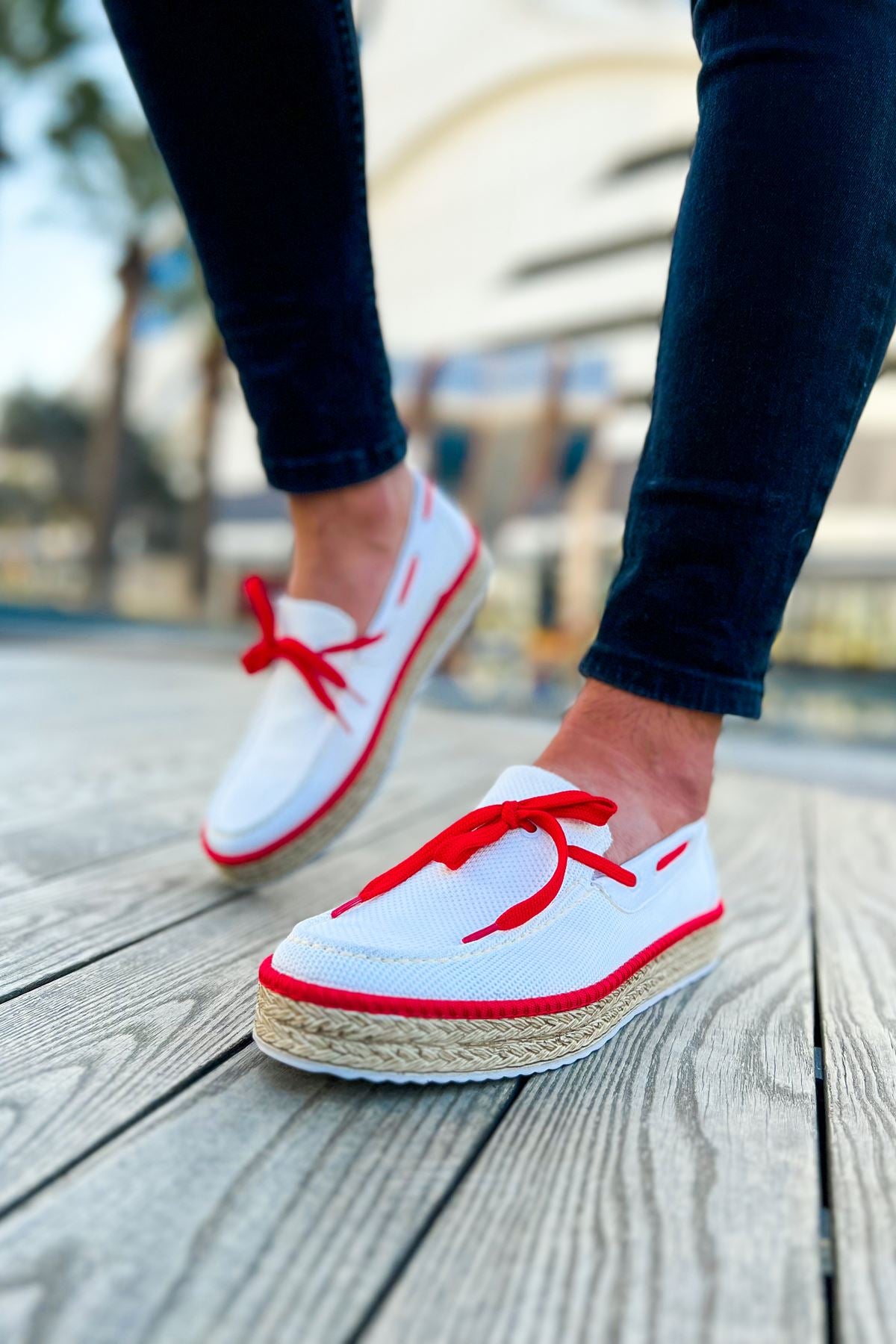 CH311 Espadril Herren Sneaker Weiß/Rot