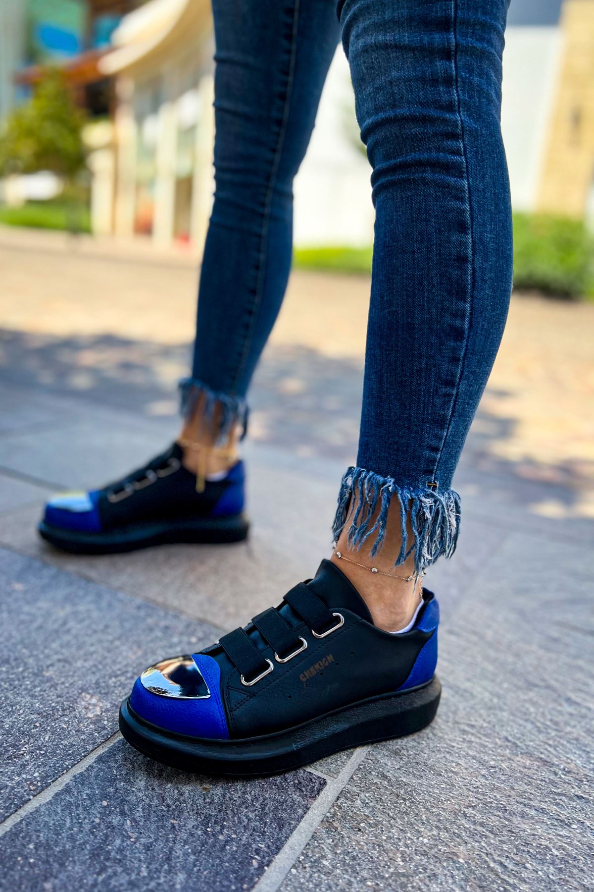 CH251 GST Mirror Furry Kadın Ayakkabı Black/SAX Blue