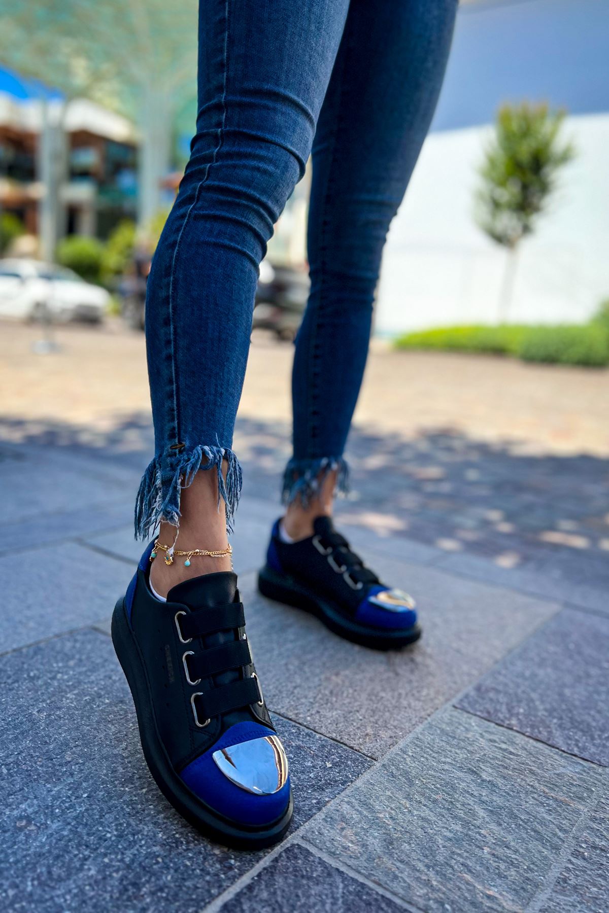 CH251 GST Mirror Furry Kadın Ayakkabı Black/SAX Blue