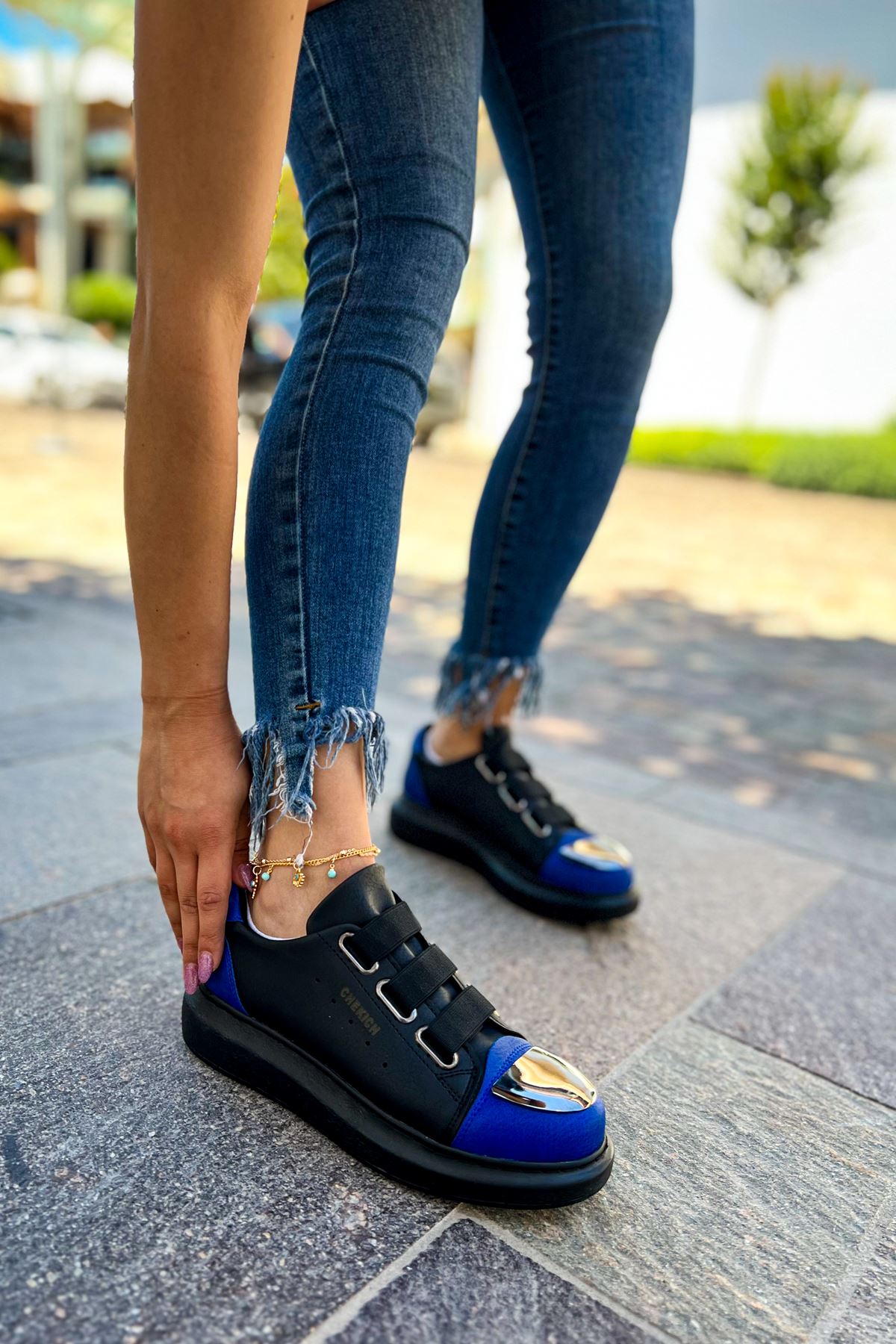 CH251 GST Mirror Furry Kadın Ayakkabı Black/SAX Blue