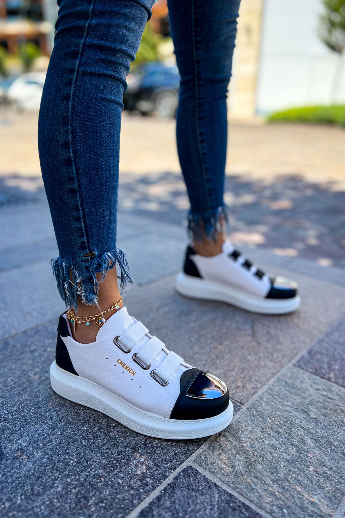 CH251 GBT Mirror Furry Kadın Ayakkabı White/Black