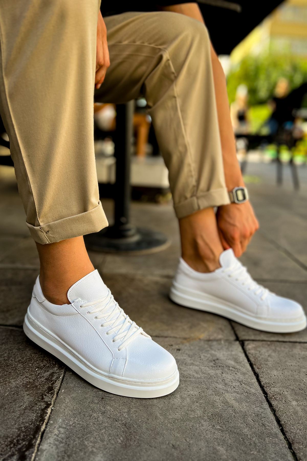 CH979 Santoni CRT Spor Men Sneaker White