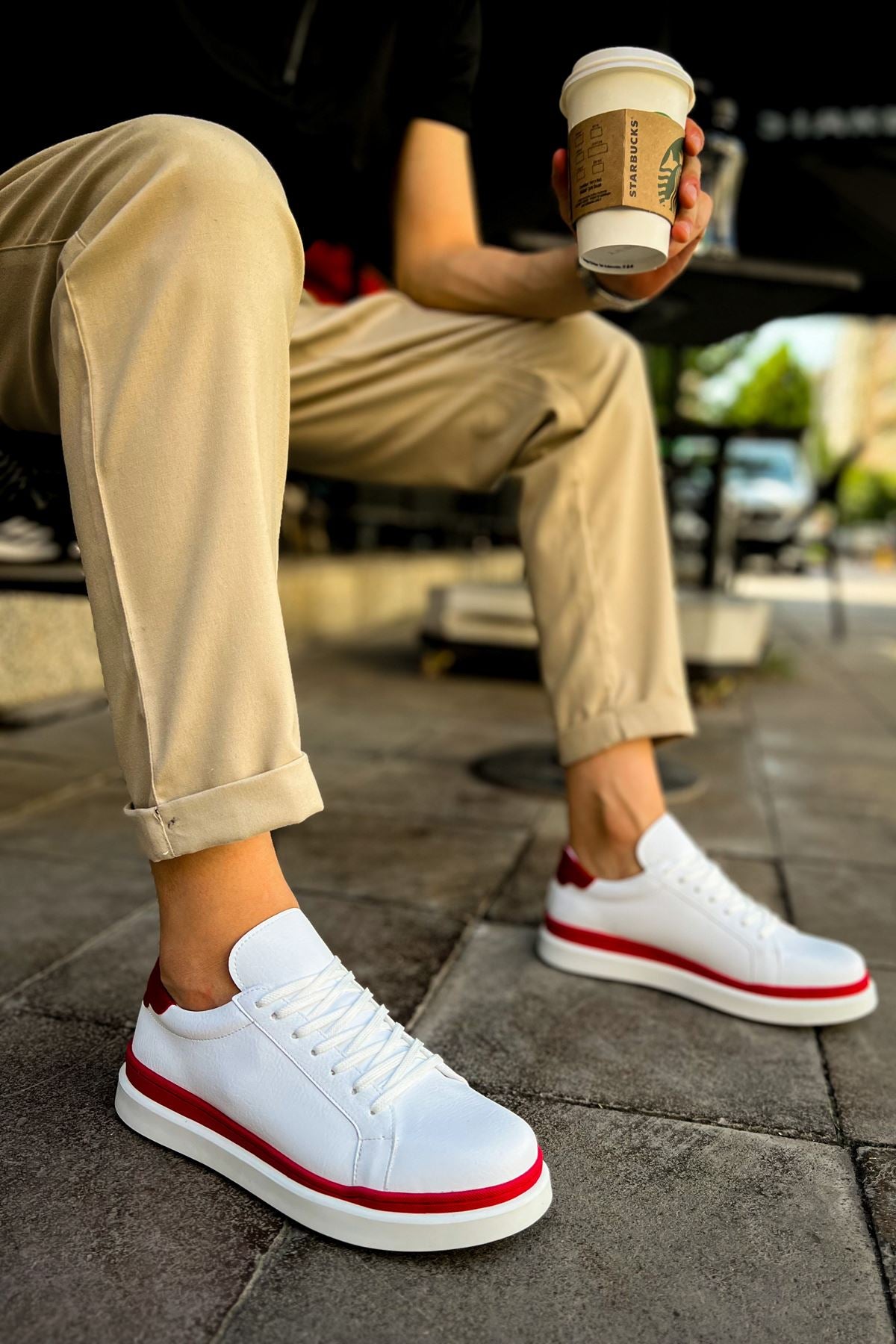 CH979 Santoni GBT Spor Men Sneaker White/Red