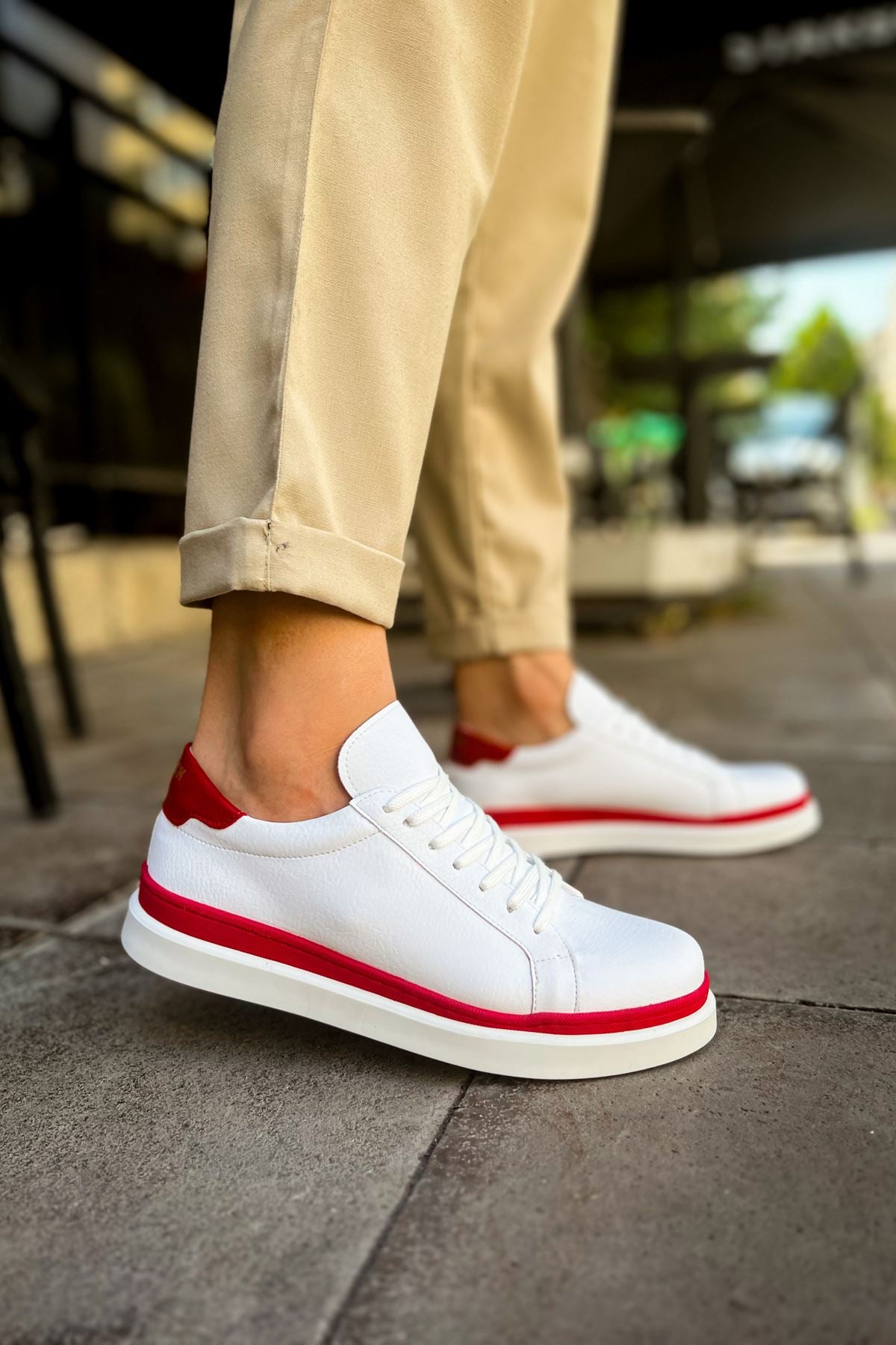 CH979 Santoni GBT Spor Men Sneaker White/Red