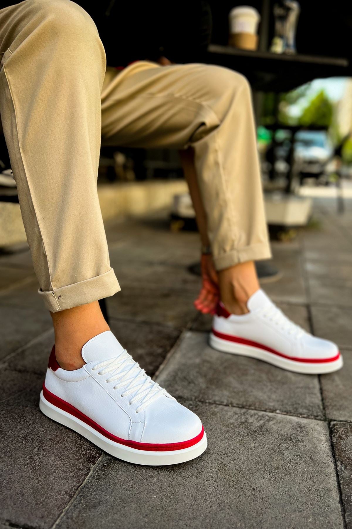 CH979 Santoni GBT Spor Men Sneaker White/Red