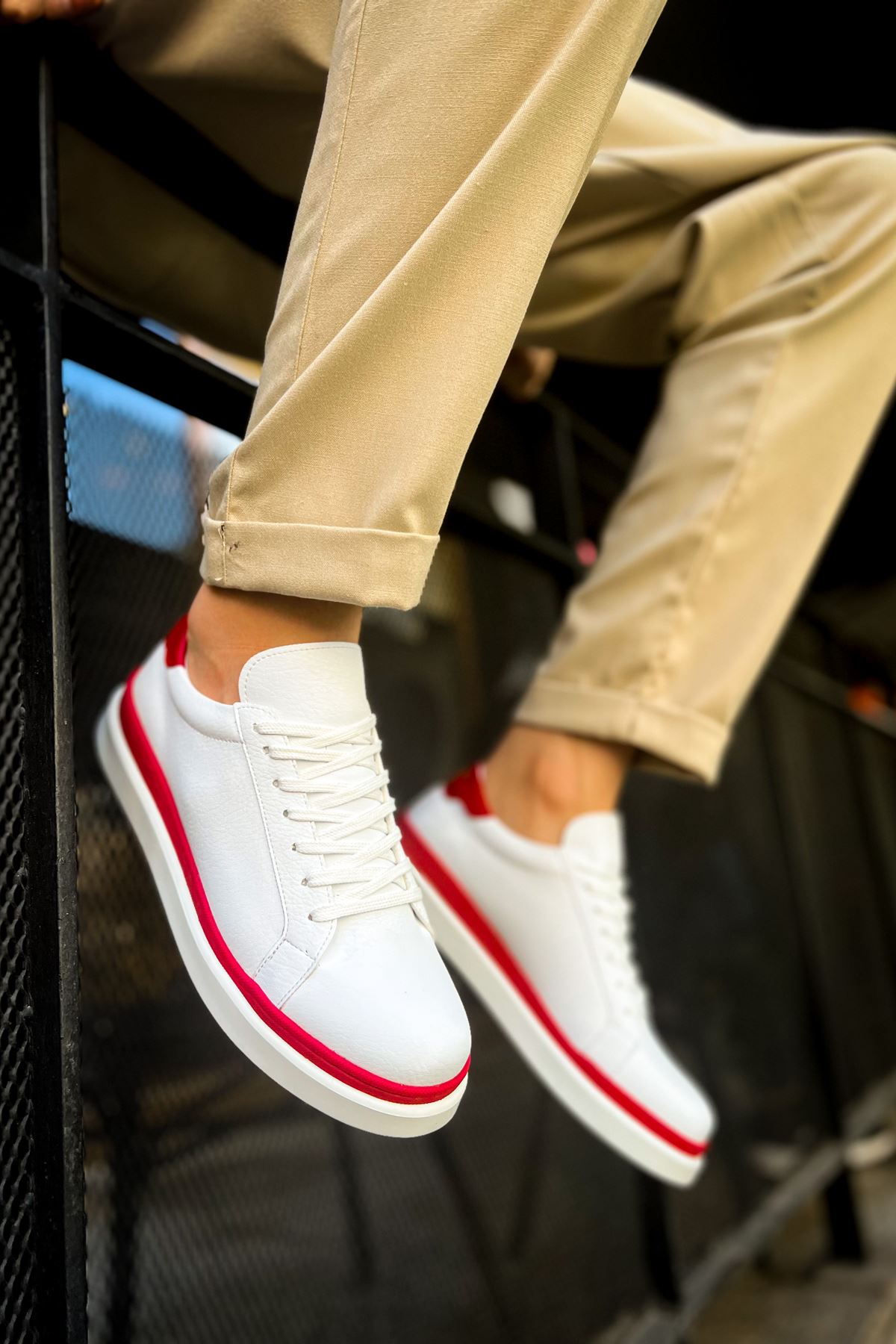 CH979 Santoni GBT Spor Men Sneaker White/Red