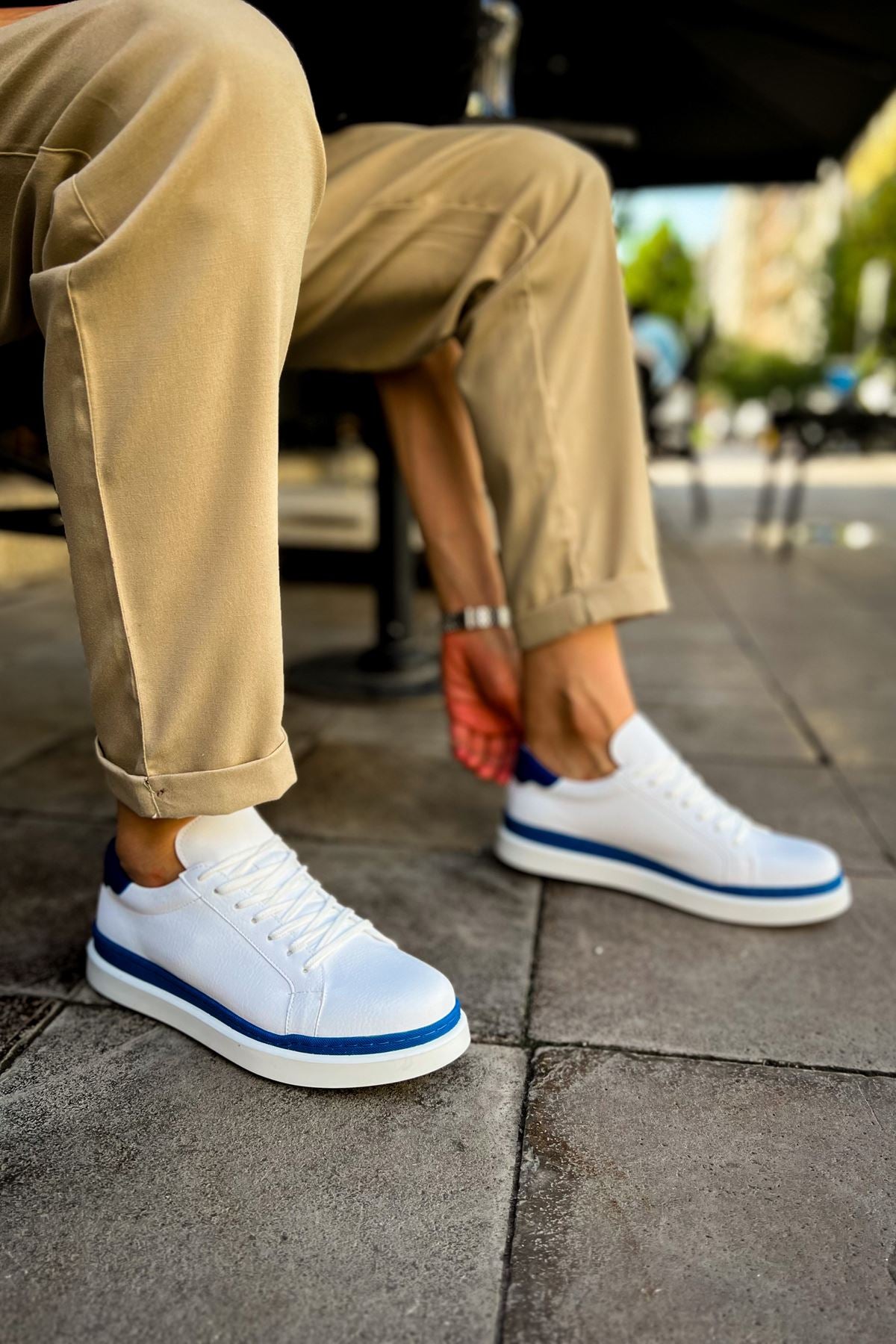 CH979 Santoni GBT Spor Men Sneaker White/MAVI