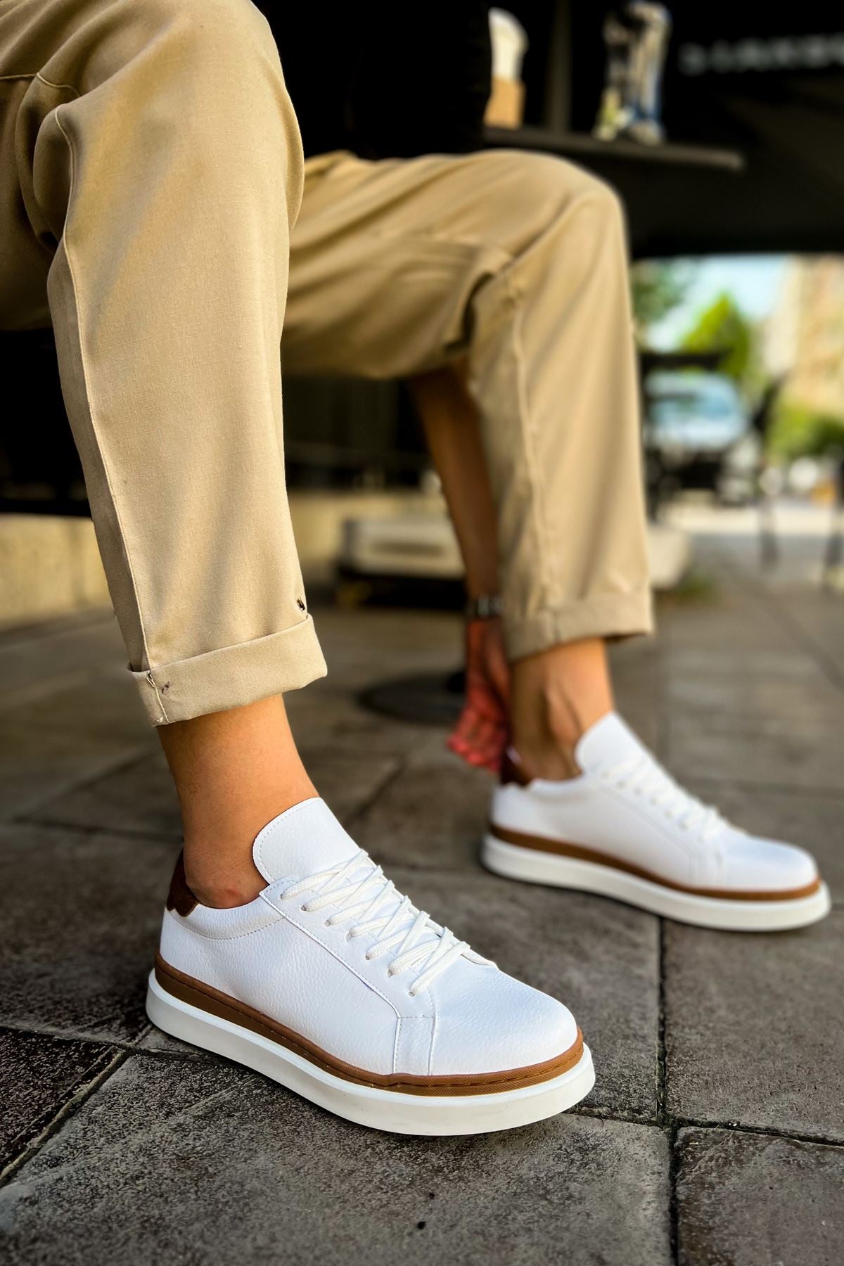 CH979 Santoni GBT Spor Men Sneaker White/TABA