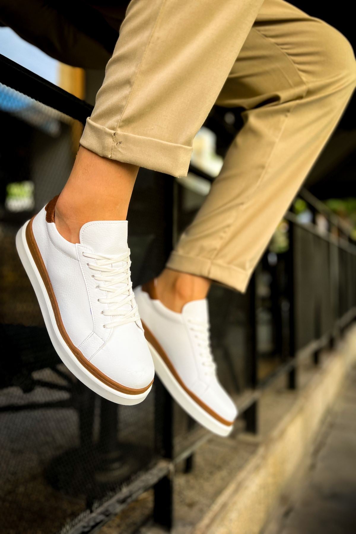 CH979 Santoni GBT Spor Men Sneaker White/TABA