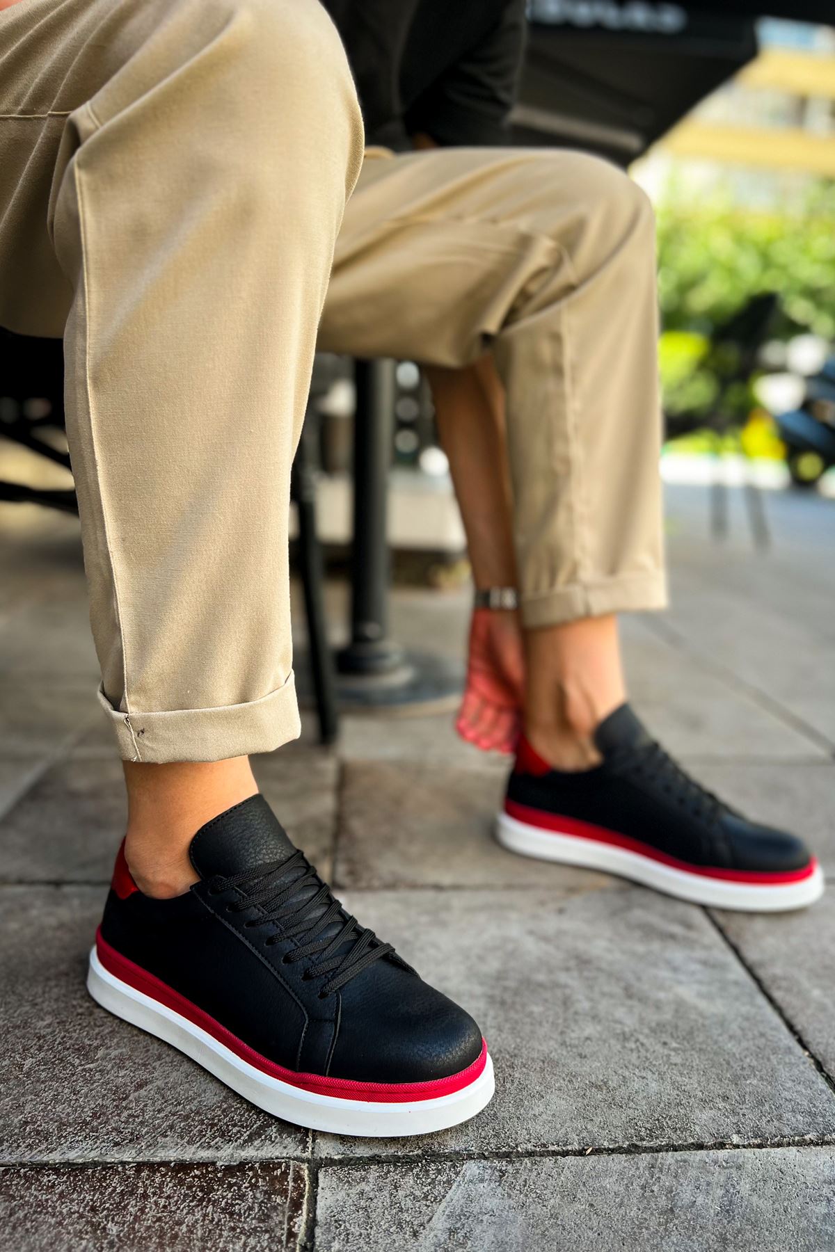CH979 Santoni GBT Spor Men Sneaker Black/Red